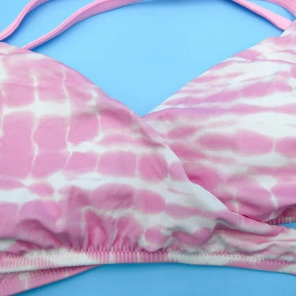 Victorias Secret Large Pink Tie Dye Cutout Wrap Style Bikini Top Padded Swim New - Picture 2 of 10
